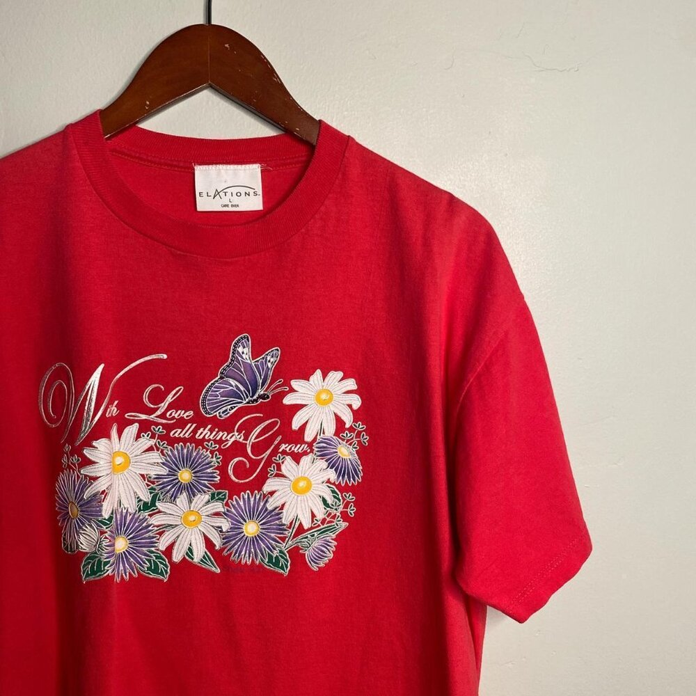 Y2K vintage Pink spring floral and butterfly tee size large